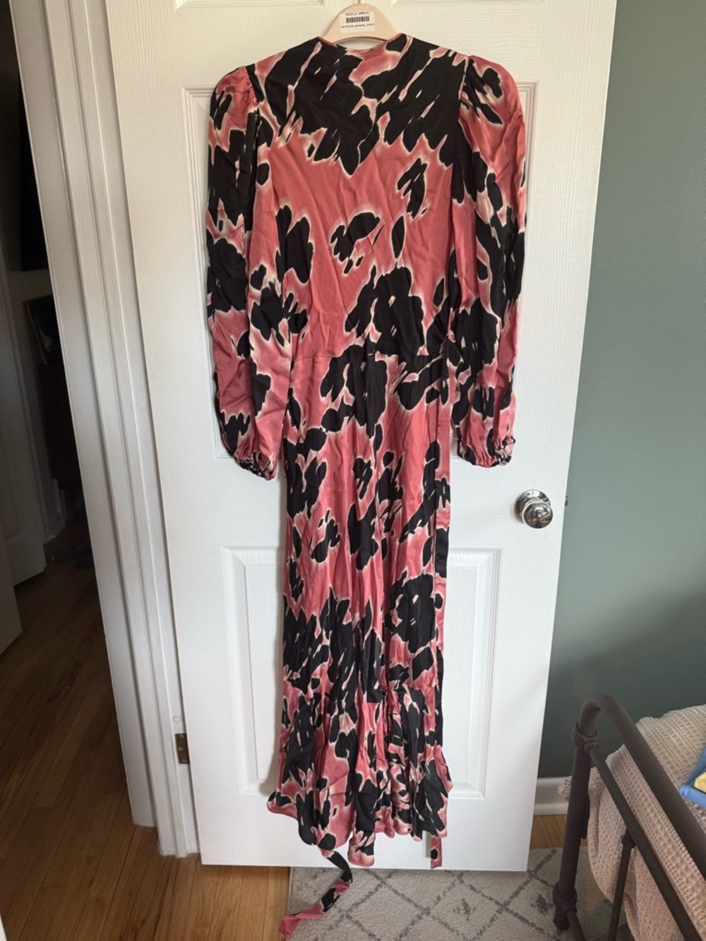 Tanya Taylor Rose Pink and Black Floral Wrap Midi Dress ($595 retail!) - Picture 4 of 4